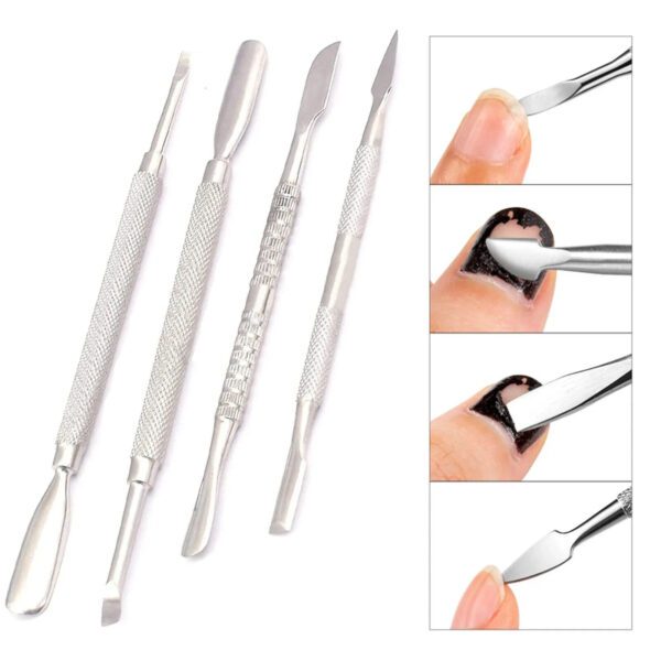 Nail Pusher Cuticle Remover Manicure Pedicure Stainless Steel Tool 4 Pcs New Set