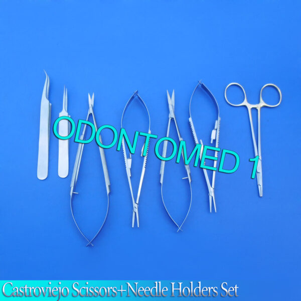 2 CASTROVIEJO SCISSORS+3 NEEDLE HOLDERS+2 SUTURE FORCEPS,Eye-007