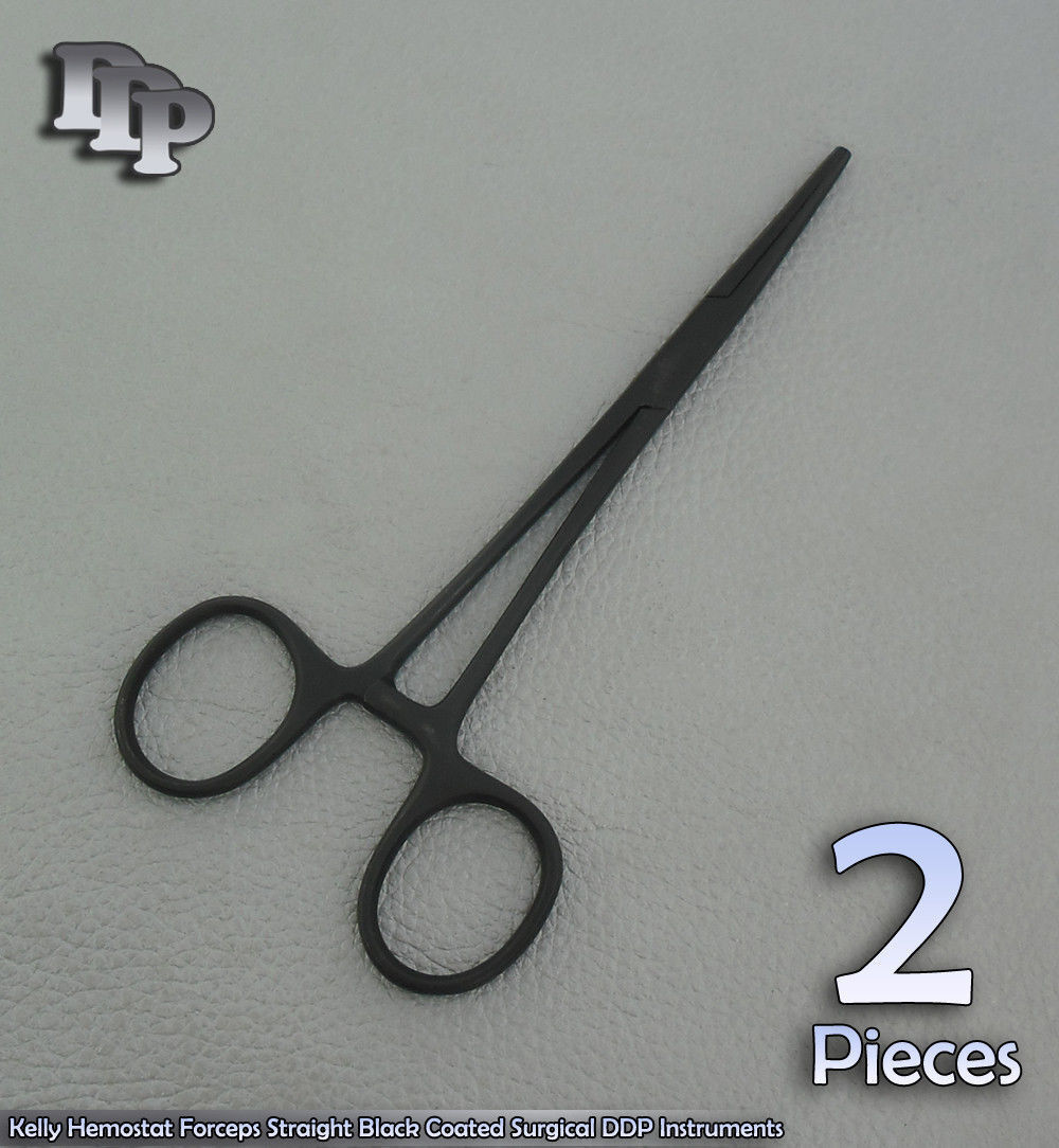 2-Pcs-Kelly-Hemostat-Forceps-55-Straight-Black-Coated-Surgical-Instruments-111219591380-2