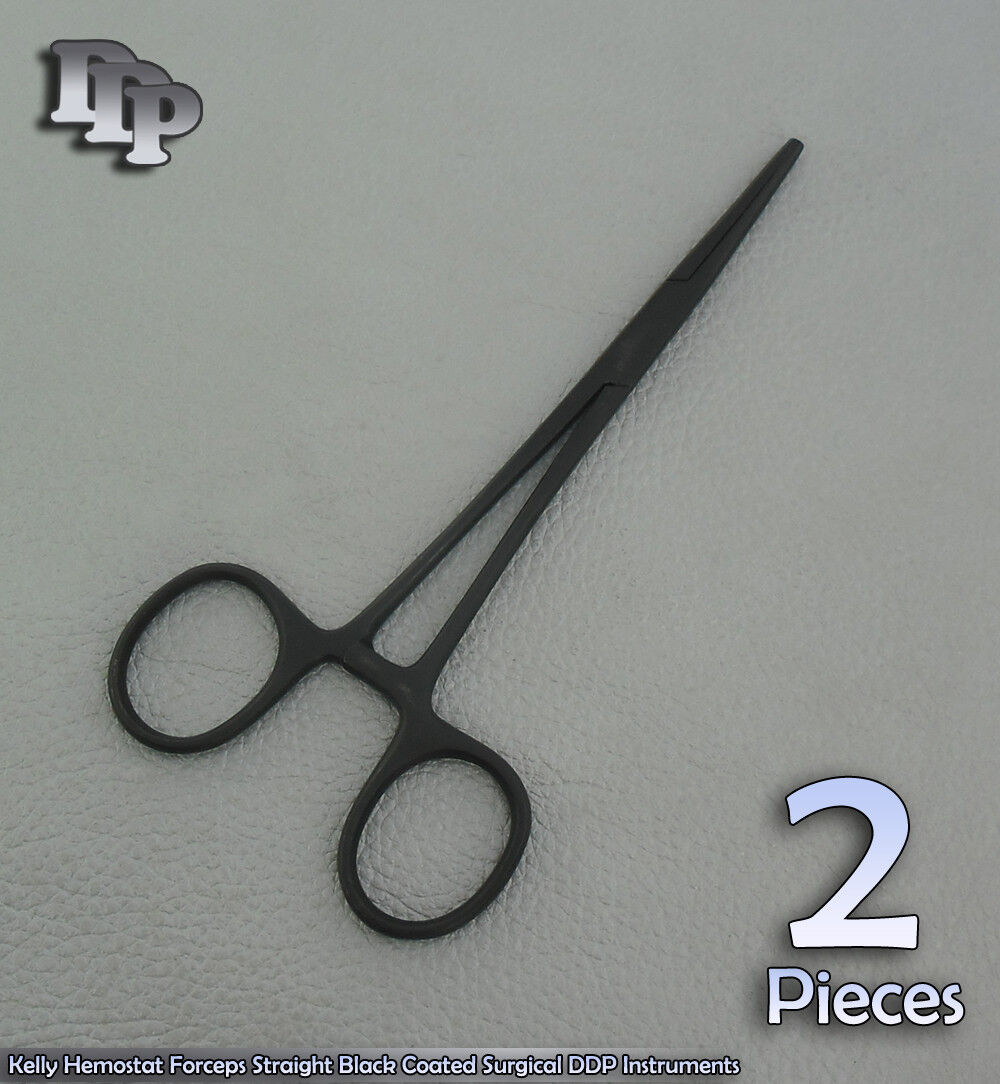 2-Pcs-Kelly-Hemostat-Forceps-55-Straight-Black-Coated-Surgical-Instruments-111219591380