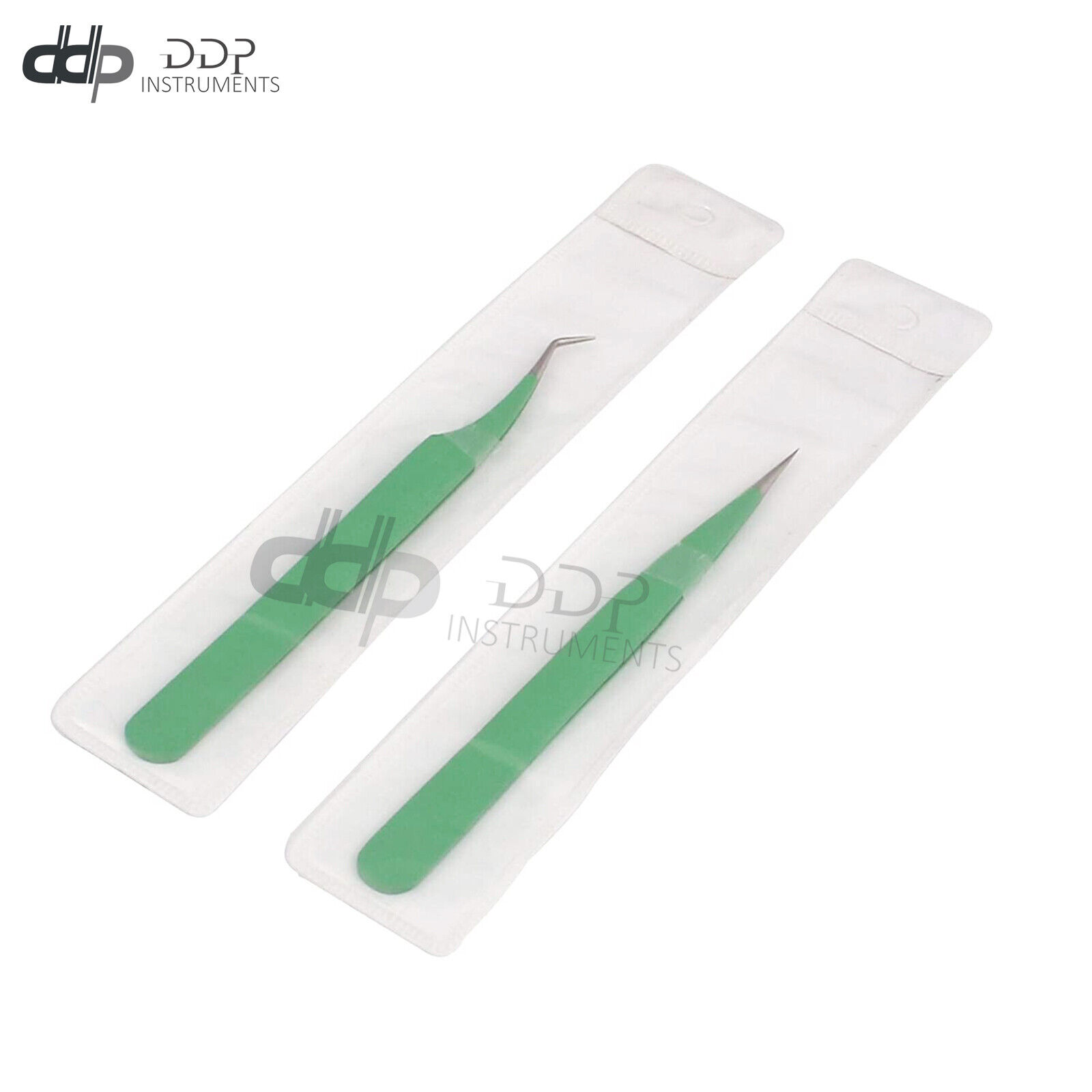 2-Pieces-Straight-And-Curved-Tip-Tweezers-Nipper-For-Eyelash-Extensions-Green-132035999990-2