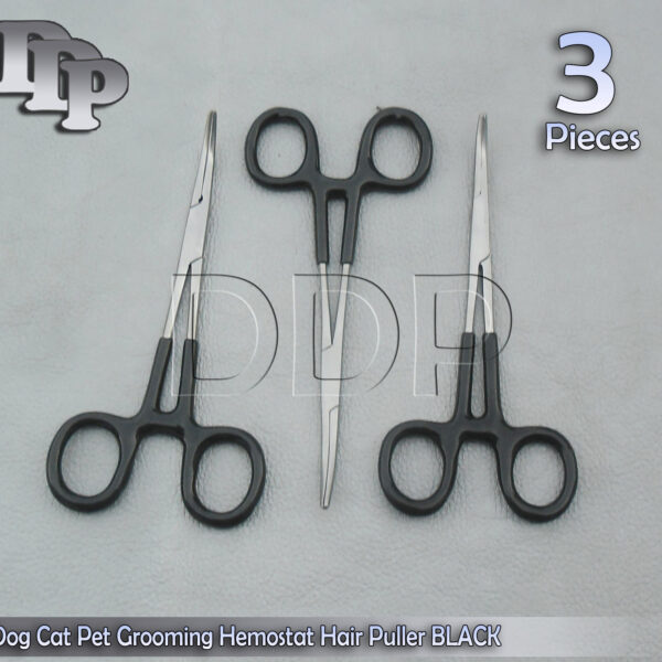 3 Dog Cat Pet Grooming Hemostat Hair Puller 5.5" Black Dep Handle Curved