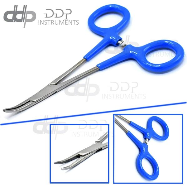 New Self Locking Curved Forceps with Insulated Handles, 5'' Blue Surgical Instruments