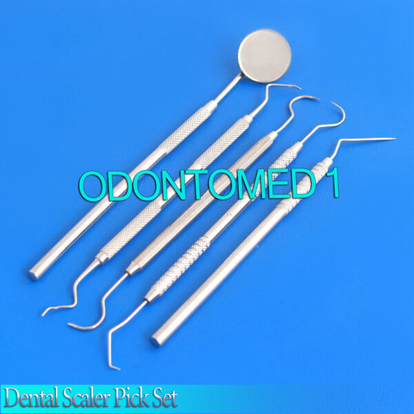 Dental Scaler Pick Carbon Steel Tools with Inspection Mirror Set 5 PR-164