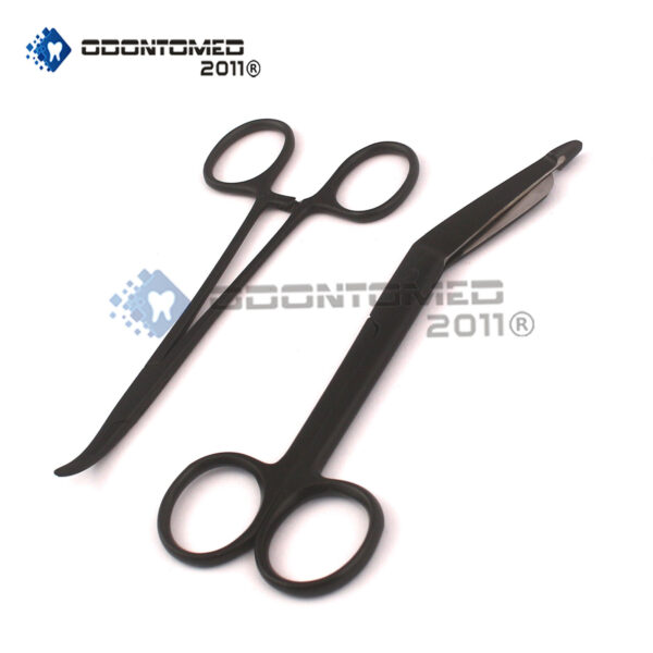 Lister Bandage Scissors 5.5" + Mosquito Forceps Curved Black Coated