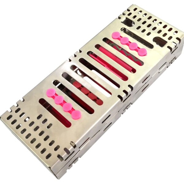 New Dental 8 Pcs Double Tray Sterilization Cassette Pink Turn Lock ST-006