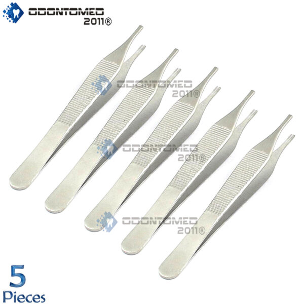 ODM 5 PCS Adson Brown Tissue Forceps Size 4.75" 9x9 Teeth Surgical