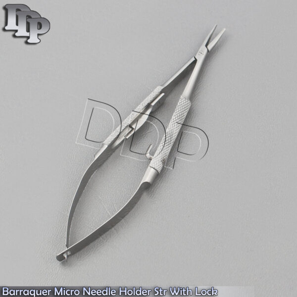O.R GRADE BARRAQUER MICRO NEEDLE HOLDER SMOOTH JAWS 4" STRAIGHT WITH LOCK