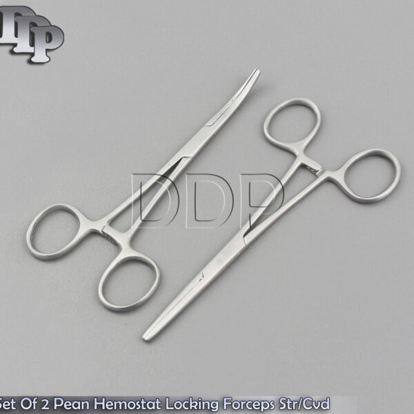 Set Of 2 Dental Hemostat Pean Locking Forceps 5.5'' Straight & Curved Tools