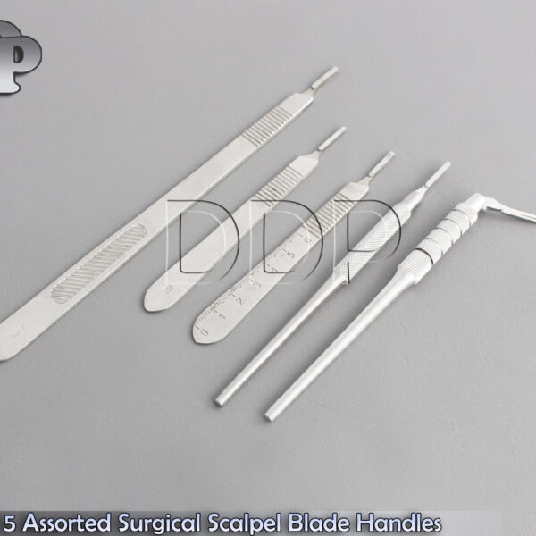 Set of 5 Assorted Surgical Scalpel Blade Handles Flat & Round #3 #3L