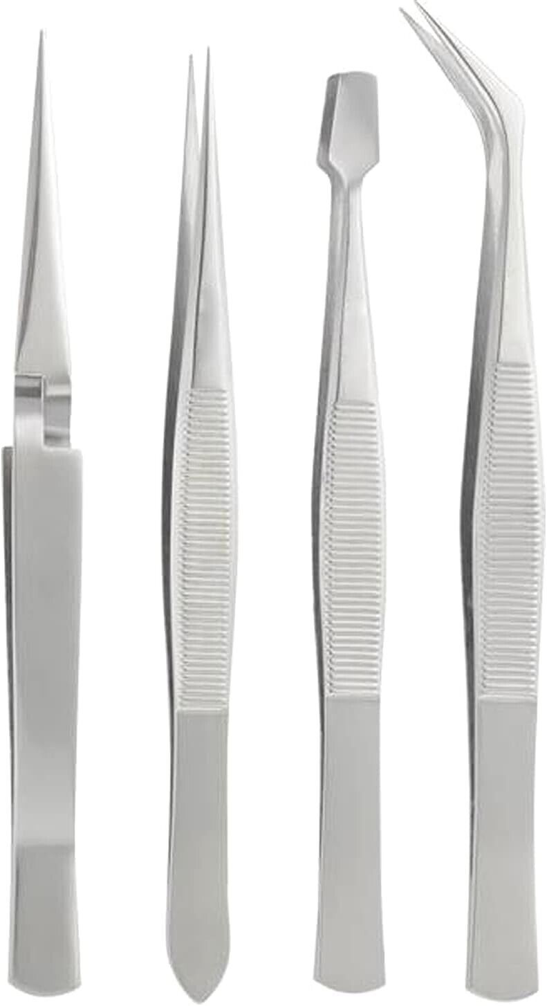 Stainless-Steel-Tweezer-Set-4-Piece-Precision-Hobby-Craft-Jewellery-Stamp-125976910100