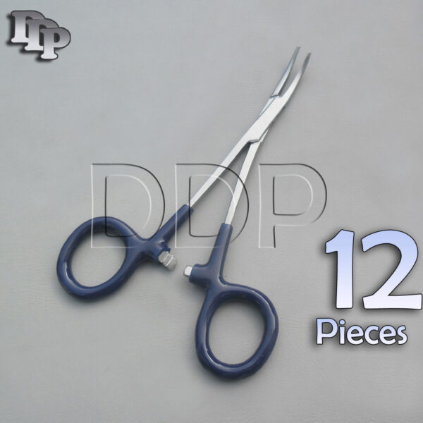 12 Hemostats Mosquito Forceps Surgical Instruments, Blue Dep Handle 5" Curved