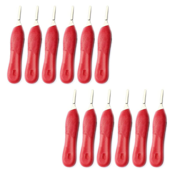 12 PIECES SCALPEL KNIFE HANDLE # 4 RED PLASTIC GRIP, SURGICAL INSTRUMENTS