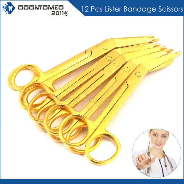 12 Pcs Lister Bandage Scissors Nurse 5.5'' Fully Gold Surgical Instruments