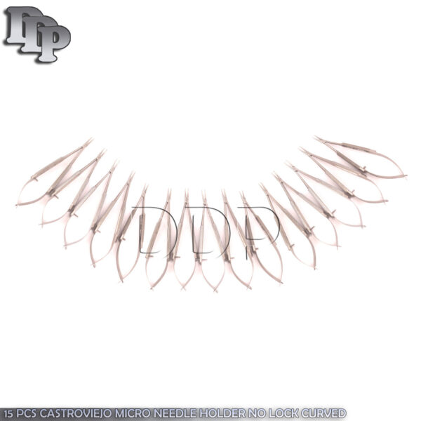 15 PCS CASTROVIEJO MICRO NEEDLE HOLDER NO LOCK CURVED 5" W/ DELICATE TAPERED