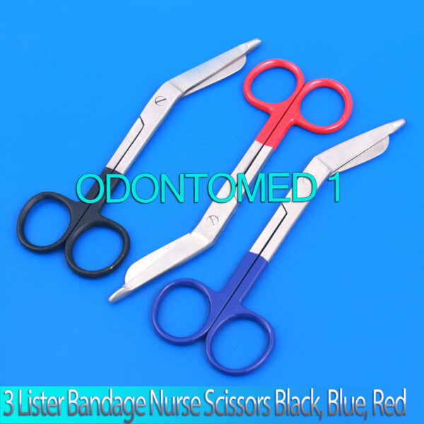 3 Lister Bandage Nurse Scissors 5.5" Color Handles