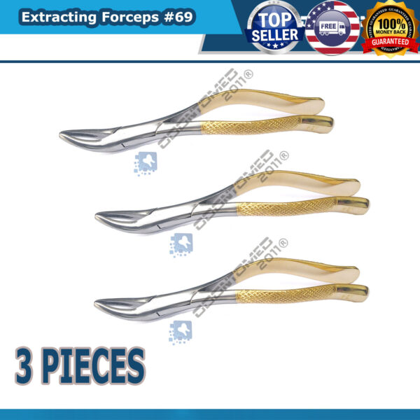 3 PCS Extracting Forceps #69 Gold Handle Surgical Dental Instruments ODM