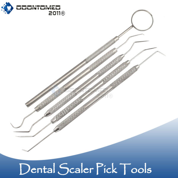 Dental Scaler Pick Carbon Steel Tools With Inspection Mirror Set 5 Piece,pr-0055
