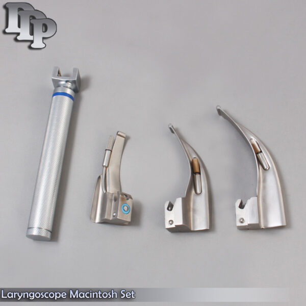LARYNGOSCOPE SMALL HANDLE AA + 3 MACINTOSH BLADE #0 + 1 + 2 ENT ANESTHESIA SET