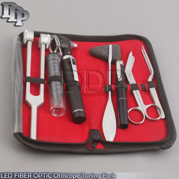 LED FIBER OPTIC Otoscope Tuning Fork C128 Reflex Hammer Bandage Scissors BLACK