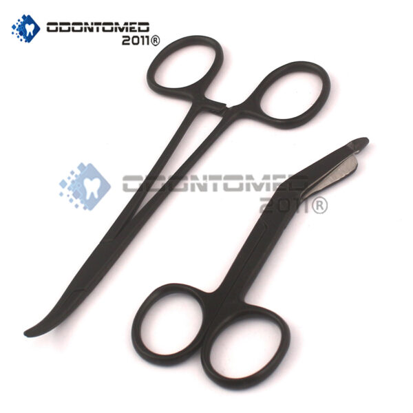 Lister Bandage Scissors 3.5" + Mosquito Forceps Curved Black Coated