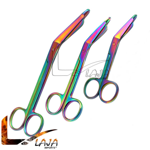 Lot of 3 Lister Bandage Rainbow Multi Color Scissors - 4.5" + 5.5" + 7 1/4" New