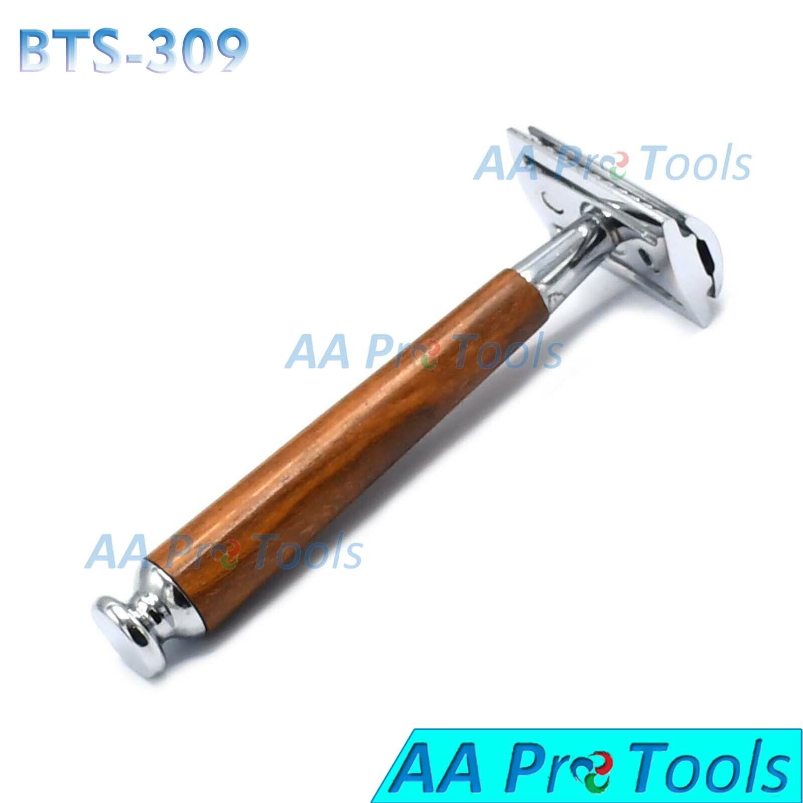 Mens-Shaving-Safety-Razor-Double-Edge-Wood-Handle-5x-Blades-BTS-309-254500089661