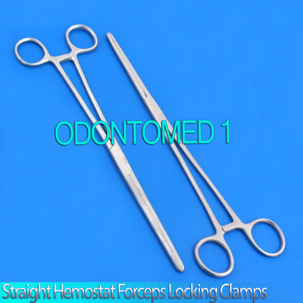 New Set of 2 Pairs 12" Straight Hemostat Forceps Locking Clamps Stainless Steel