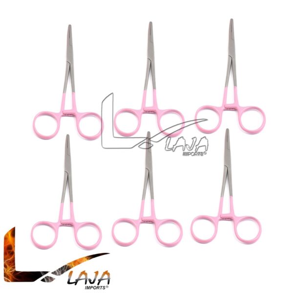 PINK - 6 Kelly Hemostat Forceps 5.5" Straight Surgical Dental Instruments