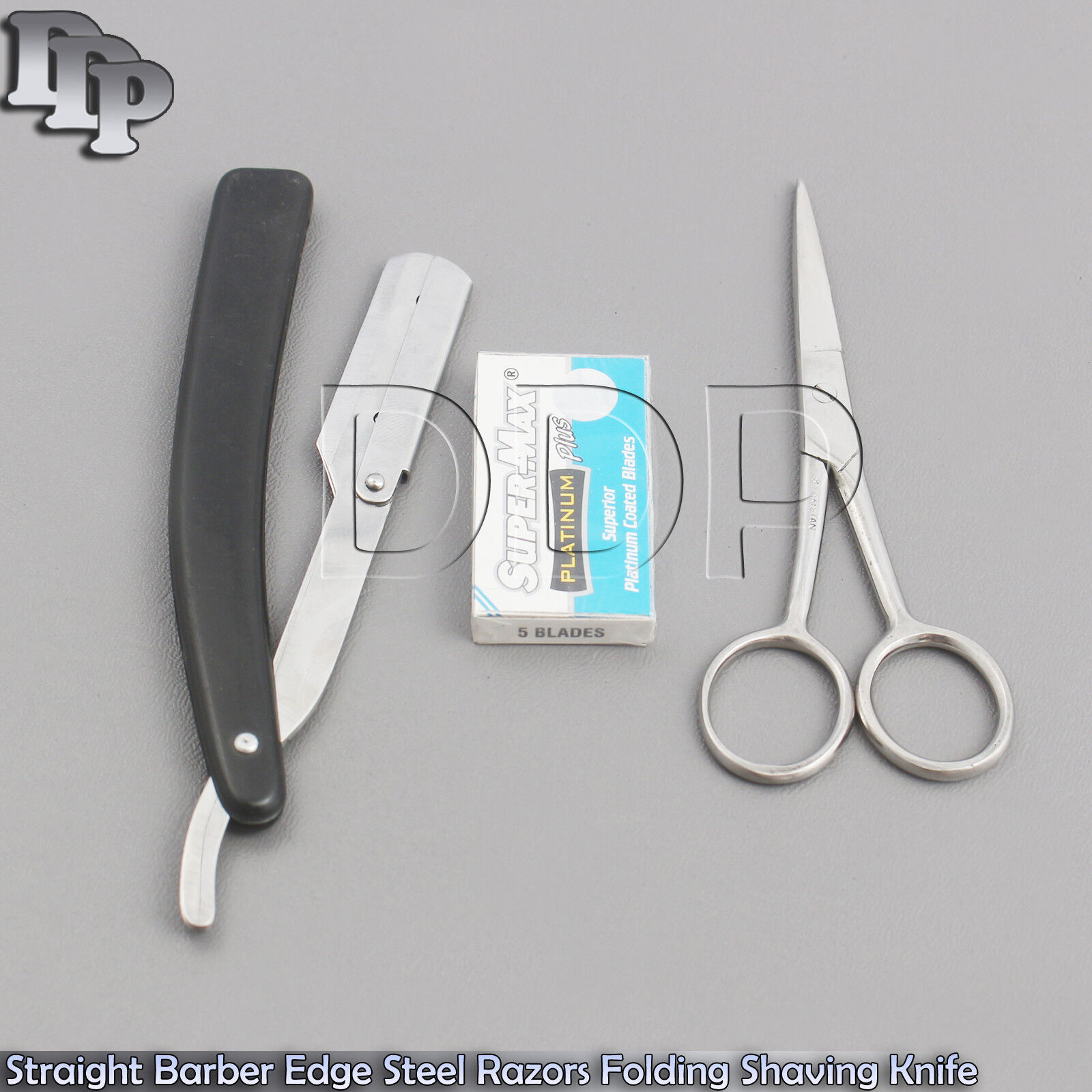 Straight-Barber-Edge-Steel-Razors-Folding-Shaving-Knife-extra-5-Blades-scissors-121837680501