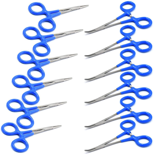 12 Mosquito Hemostat Forceps (CVD+STR) Surgical Instrument Blue Dep Handle 5"