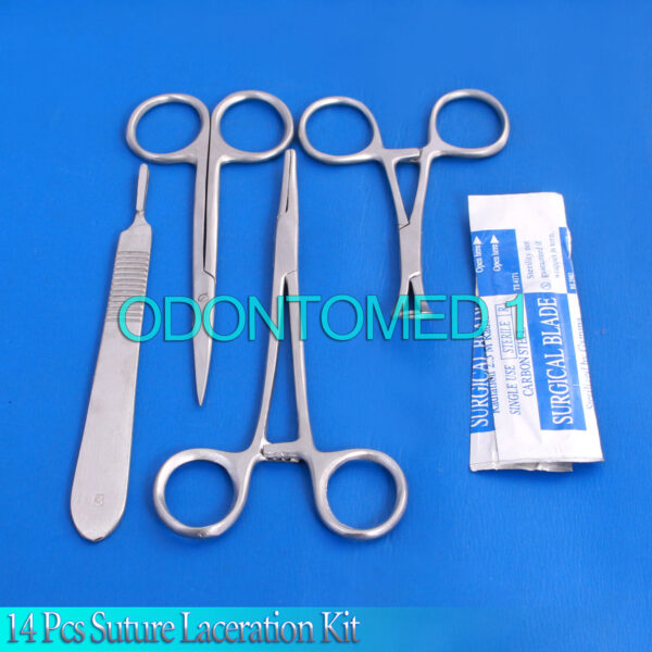 14 Pc Suture Kit Forceps Scissors Towel Clamps Scalpel Handle DS-1230