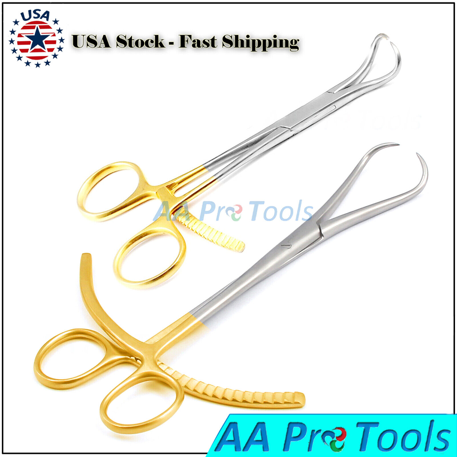2-Bone-Reduction-Forceps-55-8-Gold-Plated-WRatchet-Orthopectic-Medical-Use-255077298382