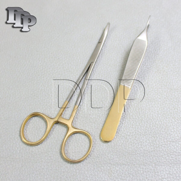 2 PCS GOLD HANDLE SUTURE KIT MOSQUITO CVD 5" + ADSON BROWN 7X7 FORCEPS