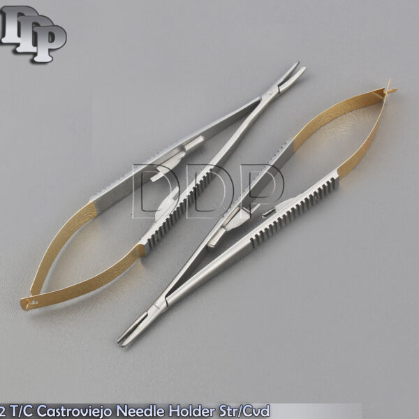 2 T/C CASTROVIEJO NEEDLE HOLDER CURVED+STRAIGHT TIP 5.5'' Surgical Instruments