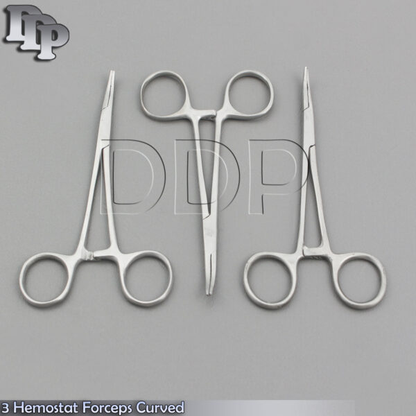 Lot Of 3 Pieces Of Hemostat Forceps 5'' Curved Locking Clamps Stainless Steel Surgical Instruments