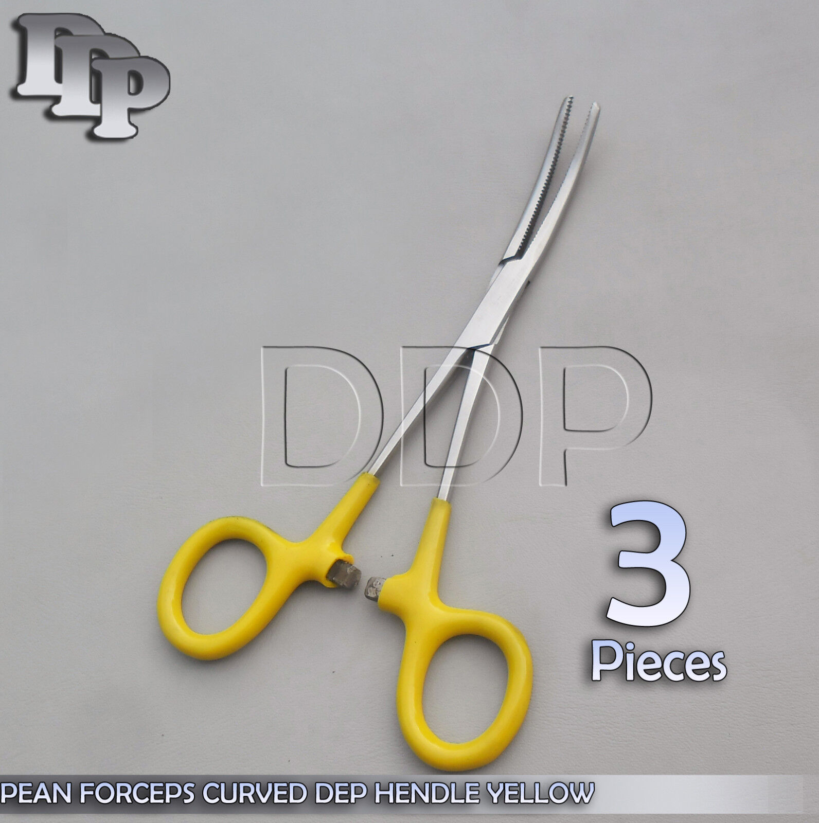 3-Hemostat-Pean-Forceps-Surgical-Instruments-Yellow-Dep-Handle-55-Curved-371249359502
