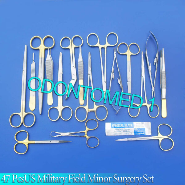 47 PC TC US MILITARY FIELD MINOR SURGERY KIT W/GOLD HANDLE INSTRUMENTS