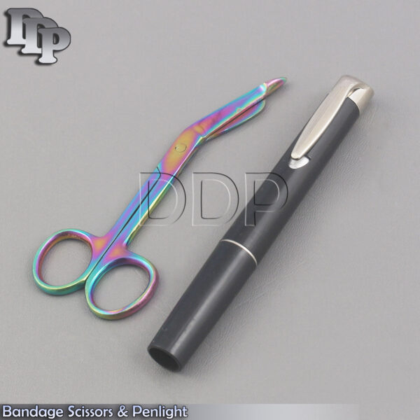 Bandage Scissors Rainbow 4.5'' Black Penlight Medical Surgical Instruments