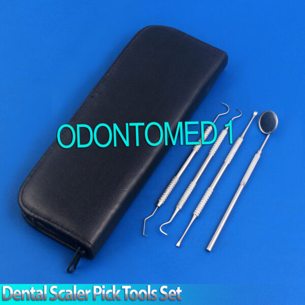 Dental Scaler Pick Tools Set with Inspection Mirror Stainless Steel 4 Pieces