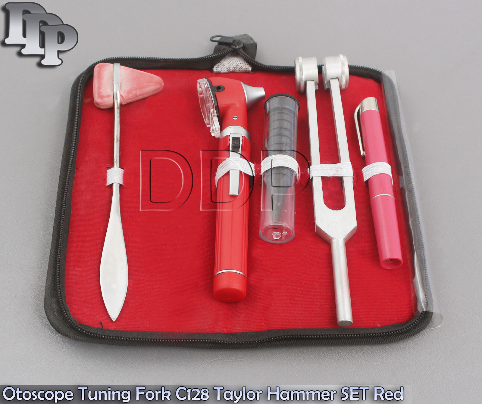 FIBER-OPTIC-Otoscope-Tuning-Fork-C128-Taylor-Hammer-Diagnostic-SET-RED-DG-05-371763408152