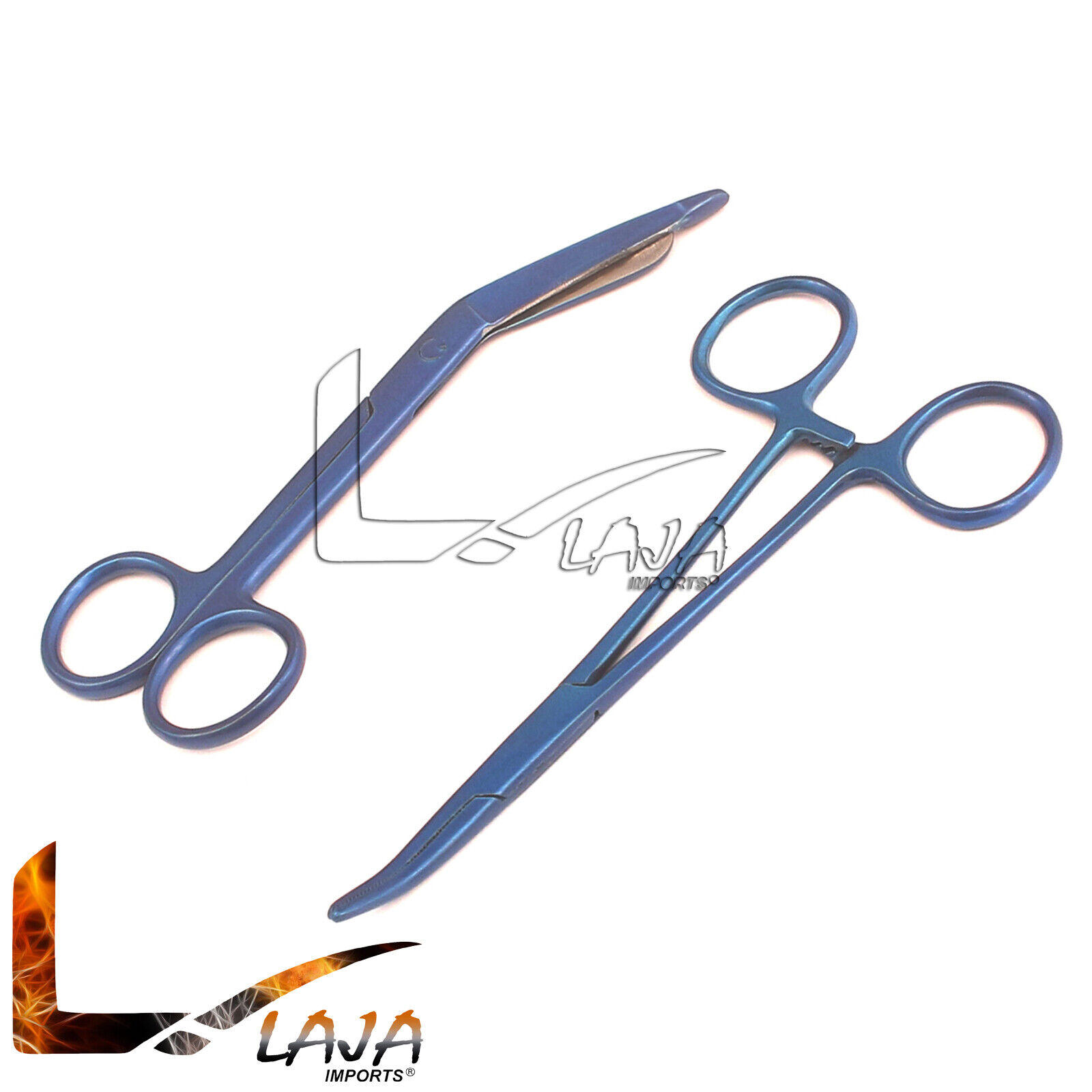 Lister-Bandage-Scissors-55-Crile-Hemostat-Forceps-Curved-55-Blue-Color-273957476492-2