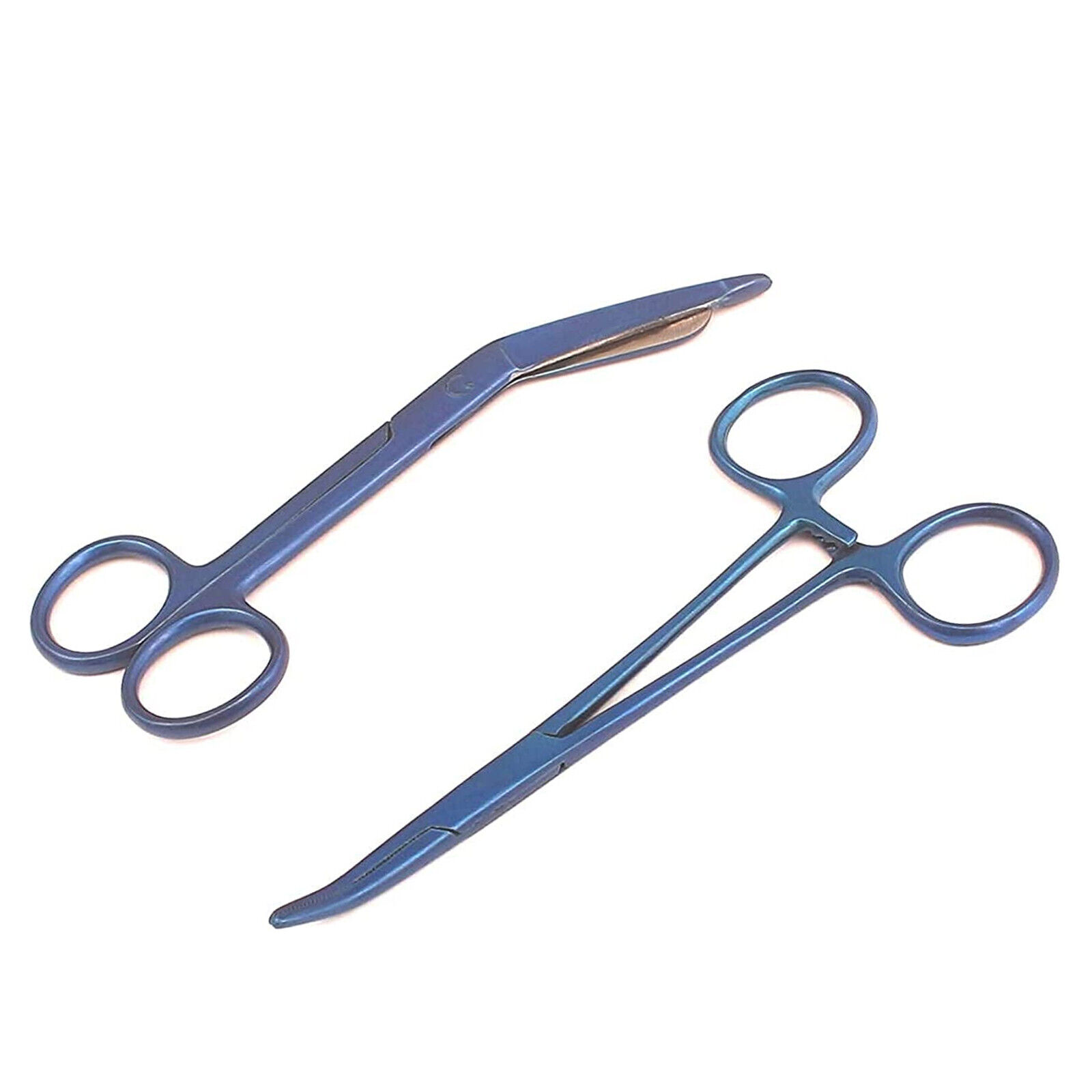Lister-Bandage-Scissors-55-Crile-Hemostat-Forceps-Curved-55-Blue-Color-273957476492