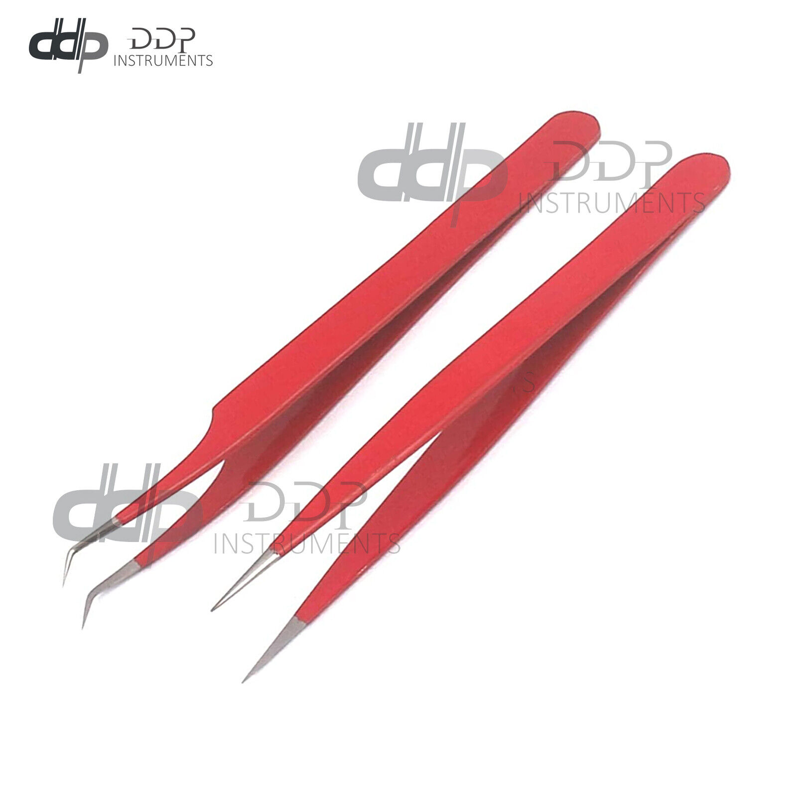 Lot-Of-2-Pcs-Eyelash-Extension-Tweezers-Straight-Curved-Red-Color-High-Quality-373277232402