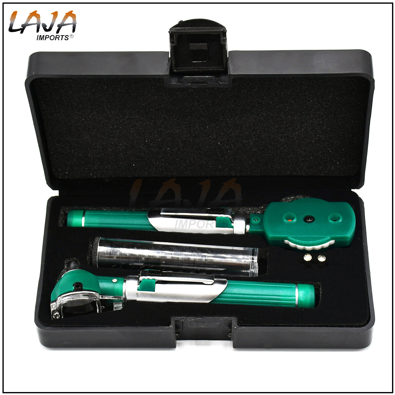 NEW-PROFESSIONAL-FIBER-OPTIC-OTOSCOPE-Ophthalmoscope-LED-ENT-SET-GREEN-KIT-274801777052