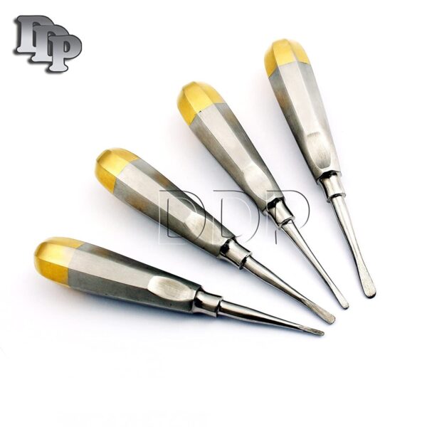 New Set of 4 PCS Straight Dental EXTRACTING Extraction Elevator Gold Handle