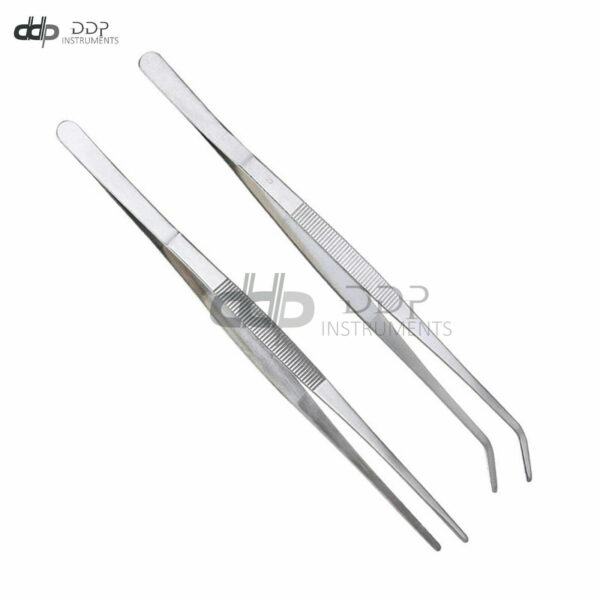 Set of 2 Handy Tweezers 10'' Extra-Long Instruments Forceps Straight & Curved