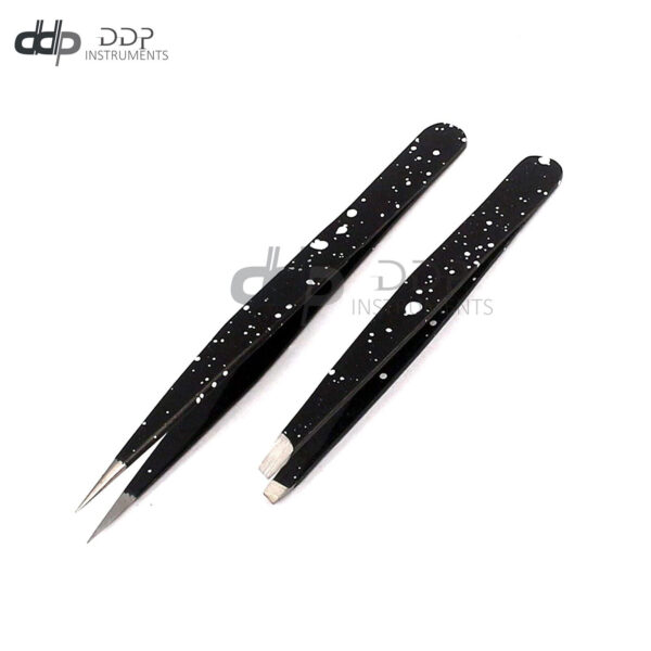 Slant & Pointed Tweezers Set Eyebrow Ingrown Facial & Nose Hair (Black & White)