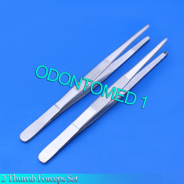 2 PCS THUMB LAB TWEEZERS TISSUE 1X2+DRESSING SERRATED DISSECTION FORCEPS 5"