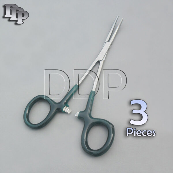 3 Pieces Of Hemostats Crile Forceps Surgical Instruments, Green Dep Handle 5.50'' Curved